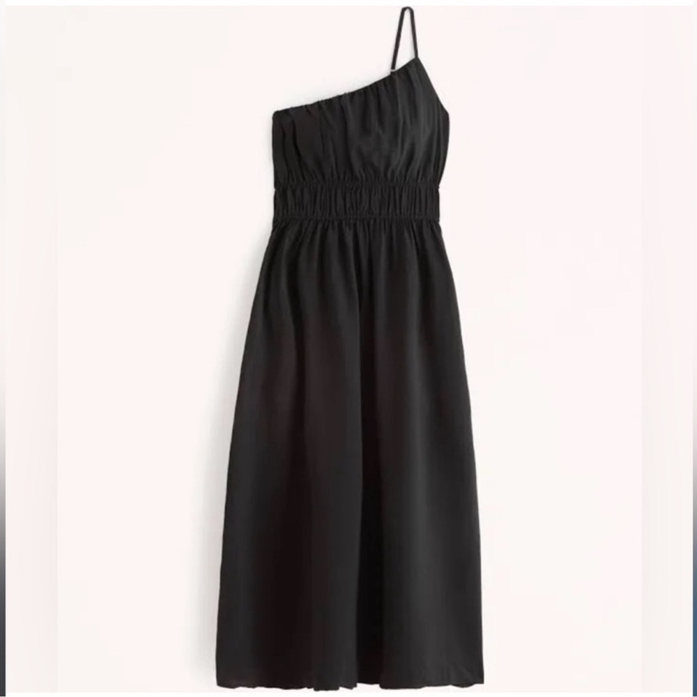Abercrombie Black One Shoulder Midi Dress Sz L - Picture 4 of 9